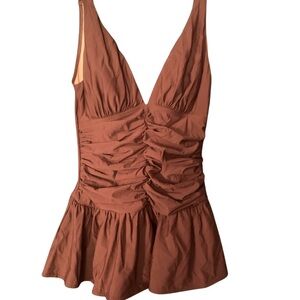 Shape FX Chocolate Brown Ruched Skirt One Piece Bathing Suit
